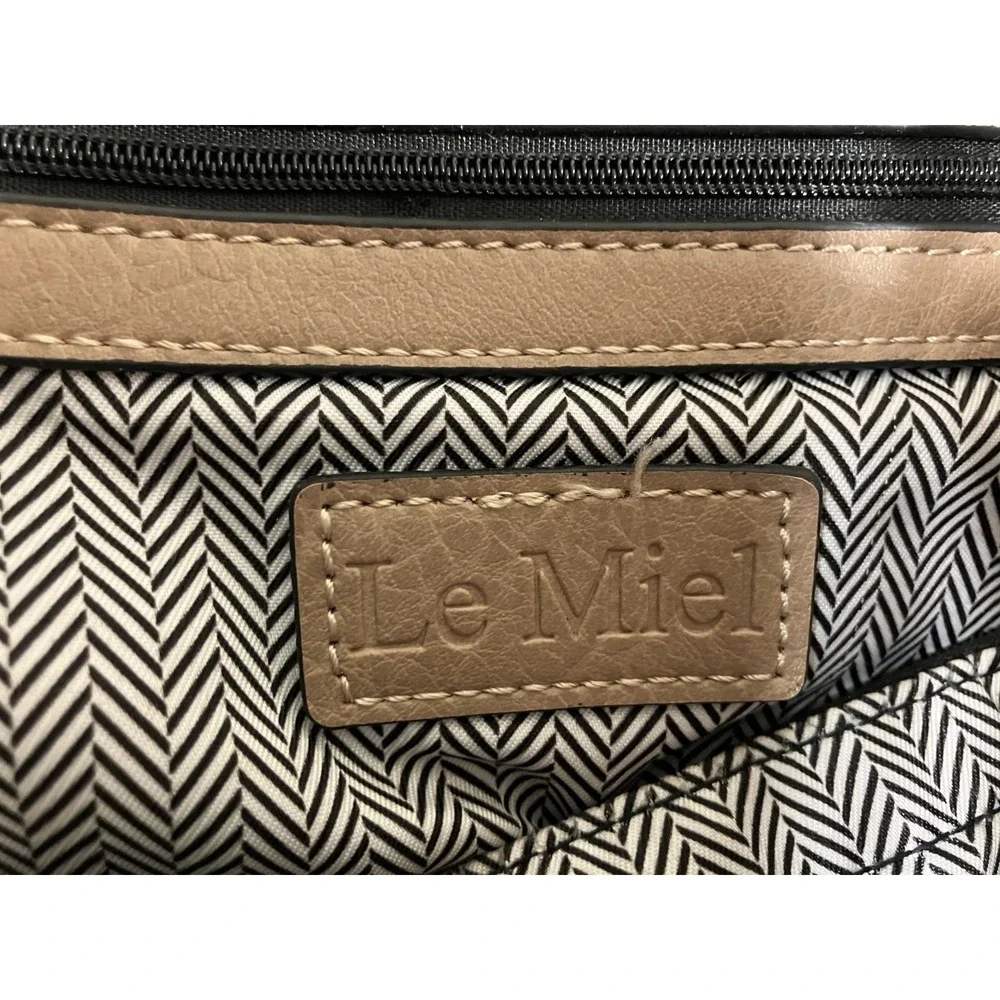 Le Miel Vegan Leather Purse Tote Shoulder Bag Women's Beige Multiple Pockets